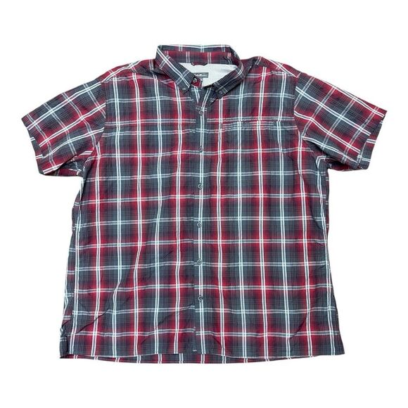 Eddie Bauer Red Plaid Outdoor Casual Nylon Shirt Size 2XL - Picture 1 of 6